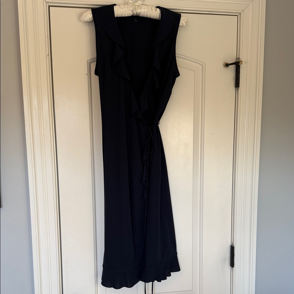 J. Crew Navy Midi Dress with Ruffle Detail